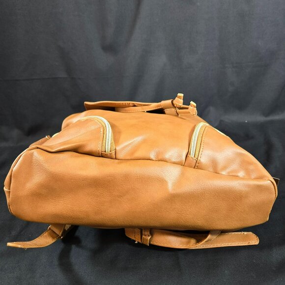 Ulta Beauty Camel Tan Faux Leather Backpack Purse Drawstring Gold Zippers NWT - Picture 4 of 12